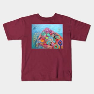 Flower Mountain, in turquoise, blue and pink Kids T-Shirt